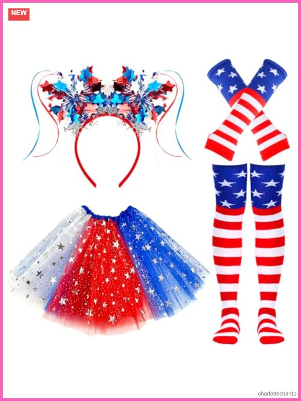 Sequin Star Headband Tutu Set Patriotic Costume Accessories Halloween Cosplay